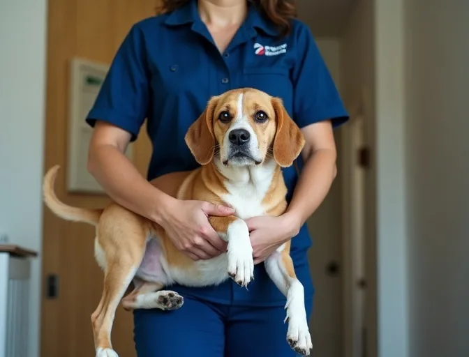 Technician respectfully transporting a deceased dog in Sherbrooke