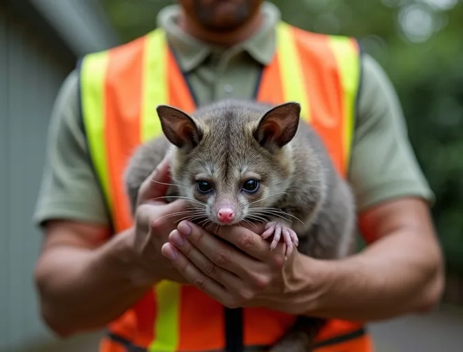 Animal handler safely recovering a deceased possum in Sherbrooke